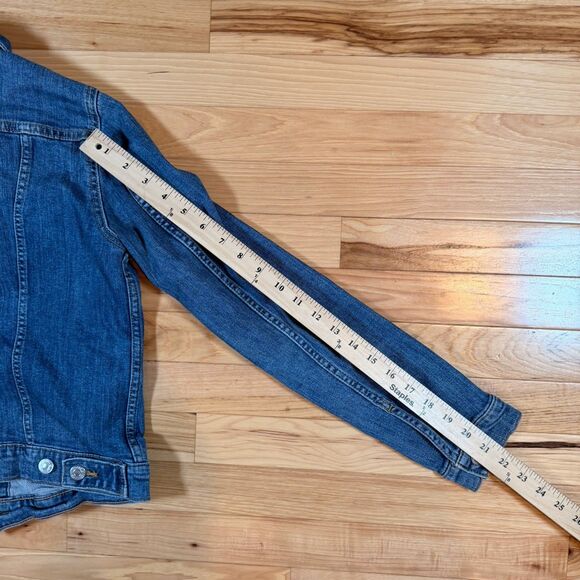 Levi's Classic Trucker Denim Rivet Button Crop Jean Jacket Women's Medium Blue - Picture 6 of 6